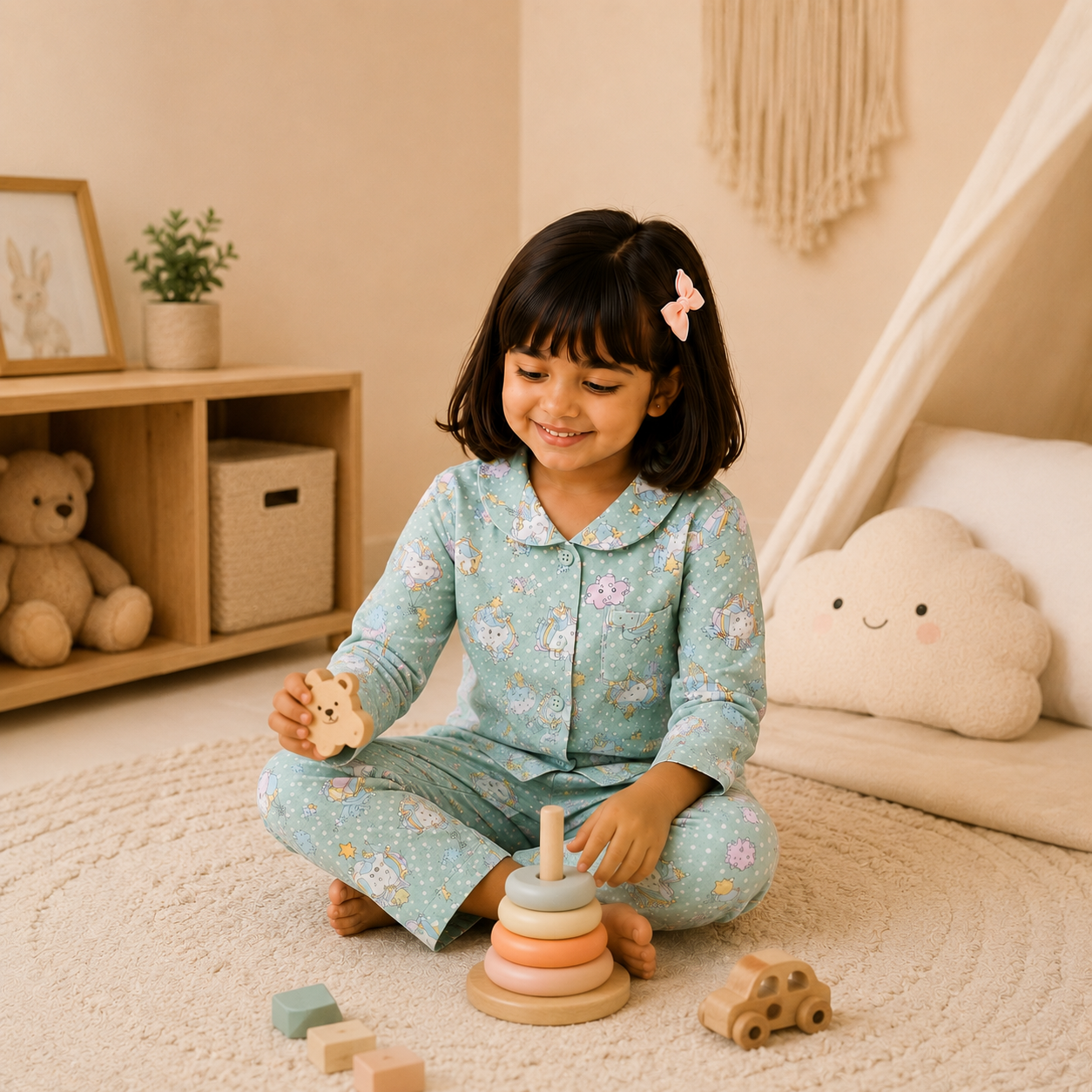 Girls Cute Green Unicorn Nightsuit