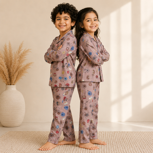 Kids Unisex Brown Cycle Nightsuit