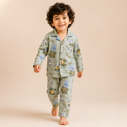 Kids Green Teddy Nightsuit