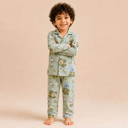 Kids Green Teddy Nightsuit