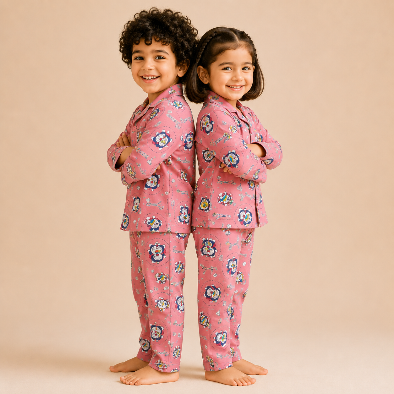 Kids Unisex Pink Doraemon Nightsuit