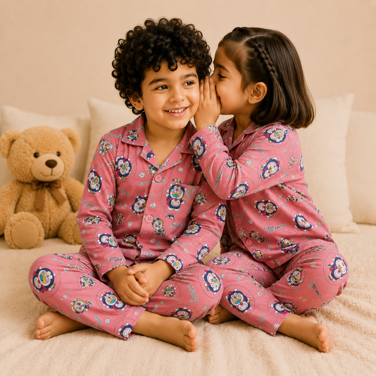 Kids Unisex Pink Doraemon Nightsuit