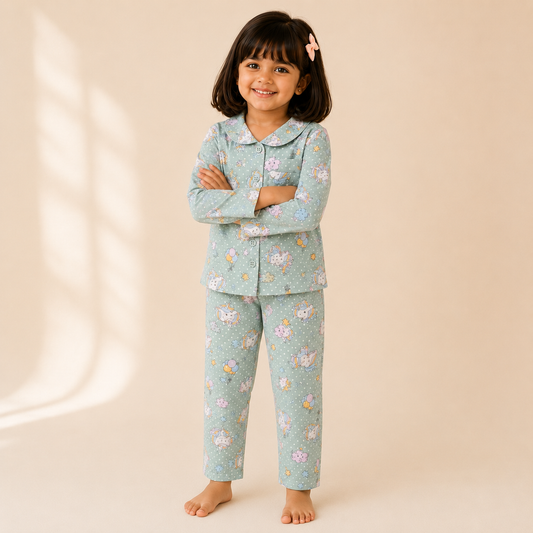Girls Cute Green Unicorn Nightsuit