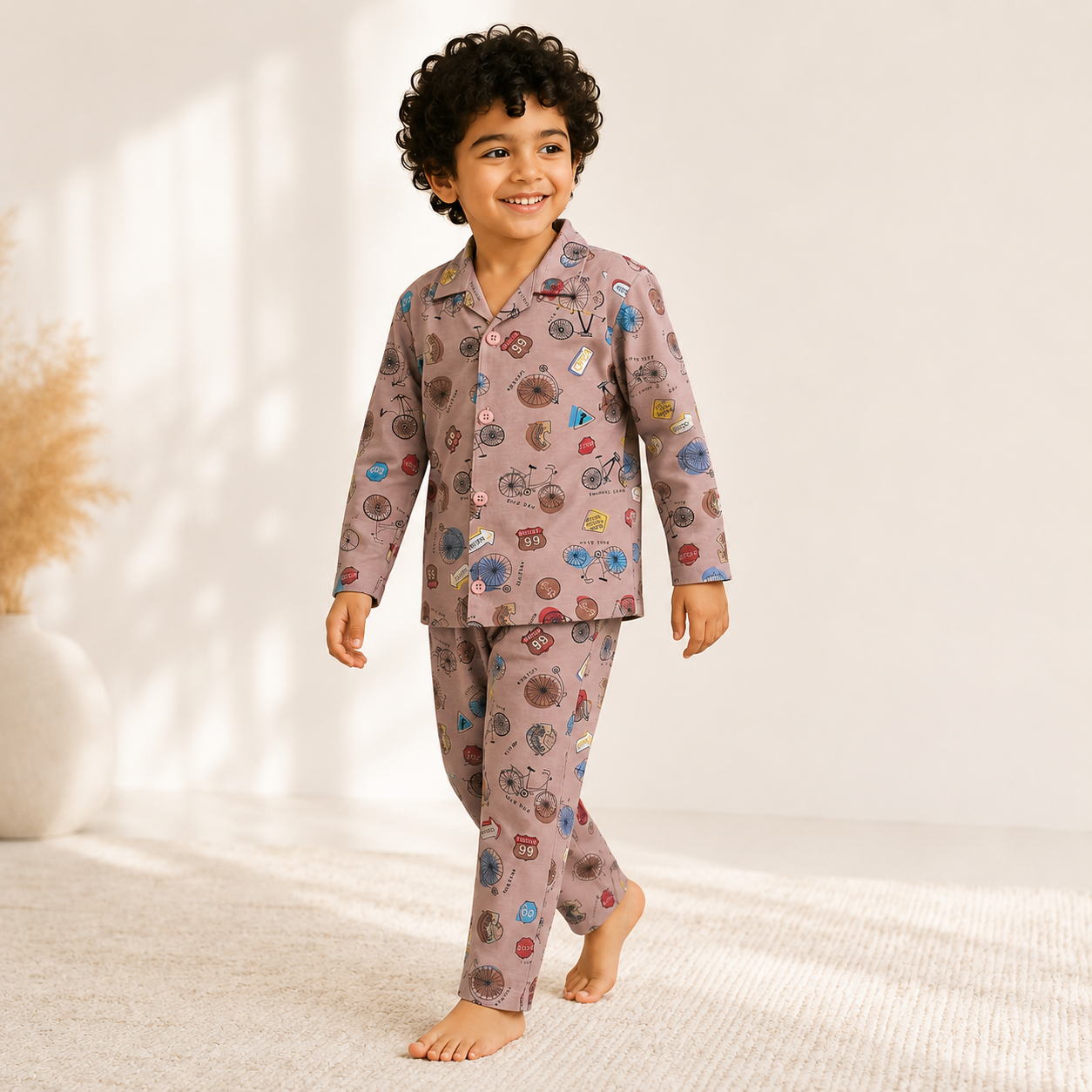 Kids Unisex Brown Cycle Nightsuit