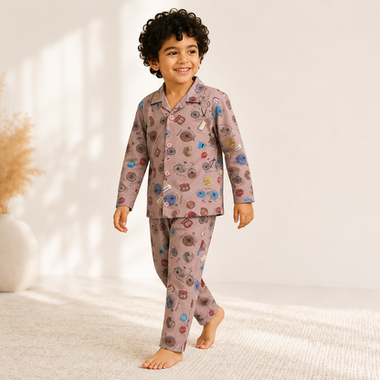 Kids Unisex Brown Cycle Nightsuit