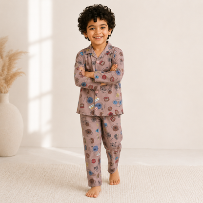 Kids Unisex Brown Cycle Nightsuit