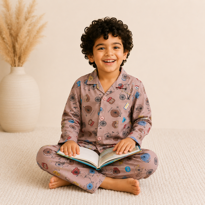 Kids Unisex Brown Cycle Nightsuit
