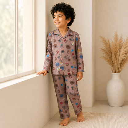 Kids Unisex Brown Cycle Nightsuit