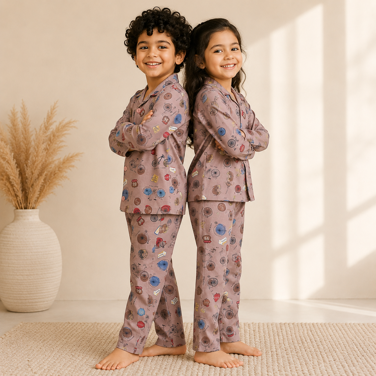 Kids Unisex Brown Cycle Nightsuit
