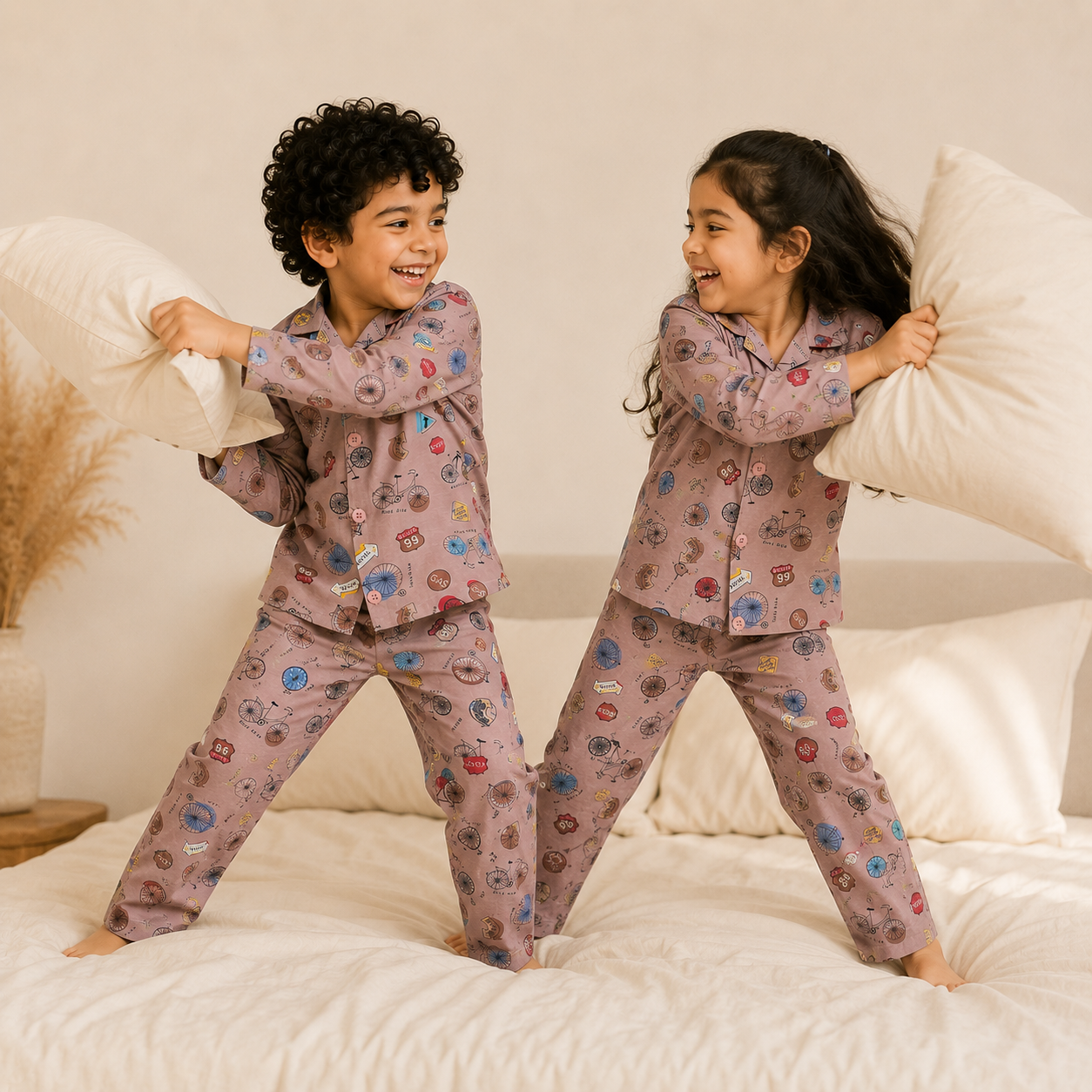 Kids Unisex Brown Cycle Nightsuit