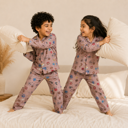 Kids Unisex Brown Cycle Nightsuit