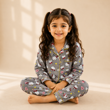 Girls Grey White Kittens Nightsuit