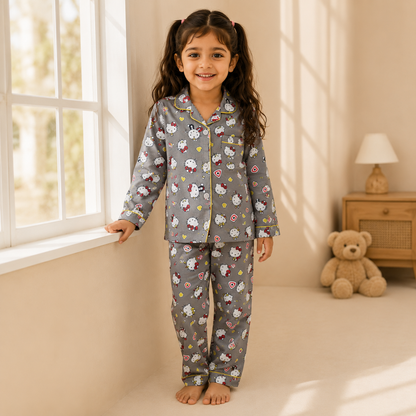 Girls Grey White Kittens Nightsuit