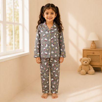 Girls Grey White Kittens Nightsuit