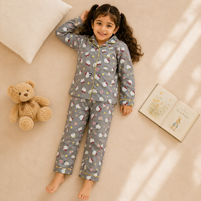 Girls Grey White Kittens Nightsuit
